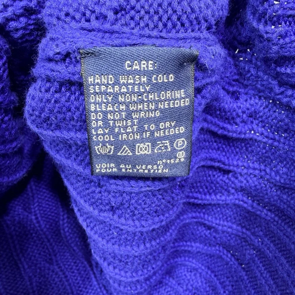 Ralph Lauren Sport Sweater Womens XL Blue Cotton Cable Knit V Neck Pullover